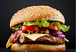 fresh tasty burger on black background