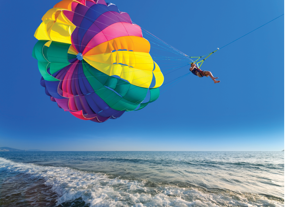 Man is parasailing in the blue sky