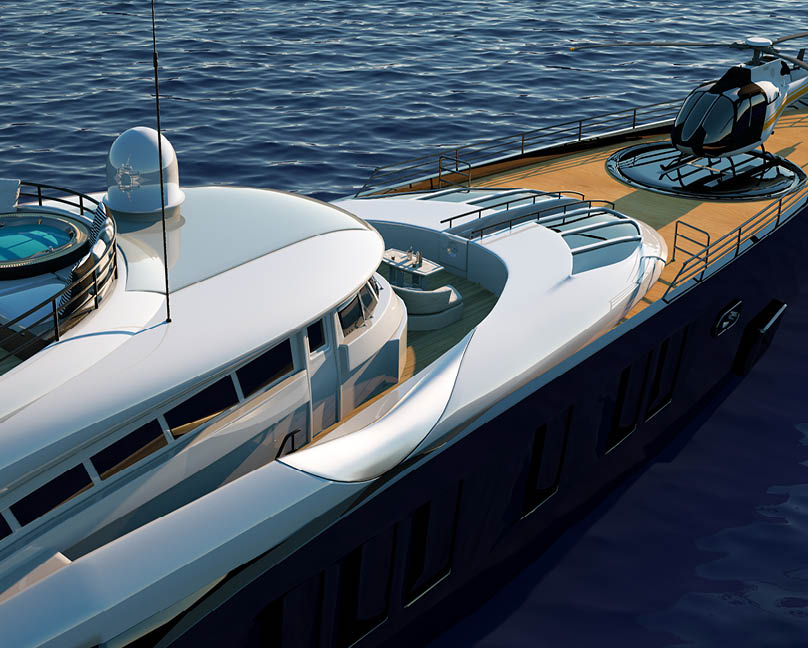 Extremely detailed and realistic high resolution 3D image of a luxury super yacht 