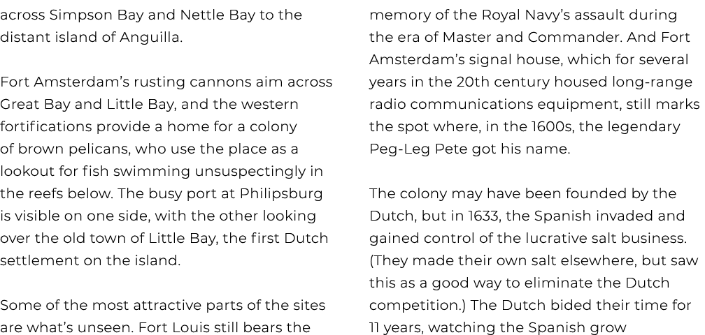 across Simpson Bay and Nettle Bay to the distant island of Anguilla. Fort Amsterdam’s rusting cannons aim across Grea...