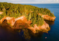 Beautiful sunset view of St Martins Sea Caves at Fundy national park Canada from above