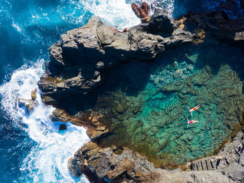 Rock pool tourist destination of tenerife canary islands. highlight