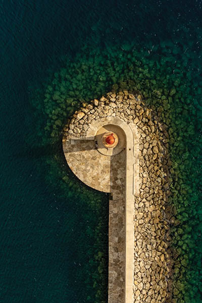 aerial views of the port of Andratx lighthouse 