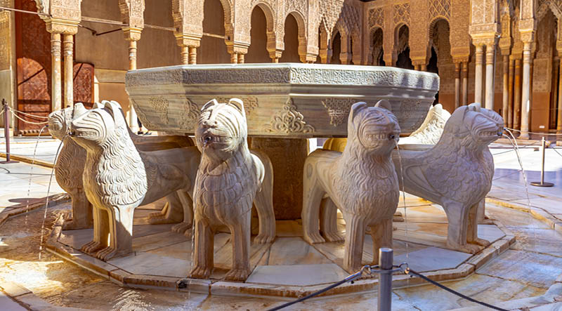 Granada, Spain - October 03,2023 - Granada, Spain - October 03,2023 - Alhambra Lions Fountain