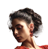 Beautiful flamenco dancer in red dress and dark background. AI generated image.