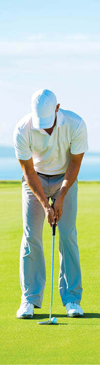 Golfer on Putting Green Hitting Golf Ball into the Hole
