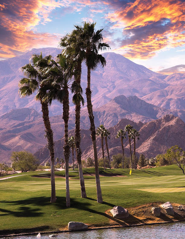 golf course at sunset in palm springs, california, usa