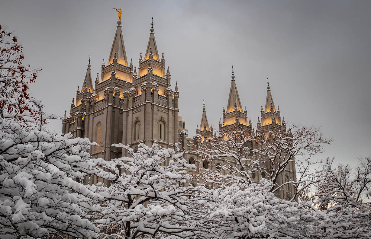 The famous LDS Temple in Salt Lake City in stunning winter splendor