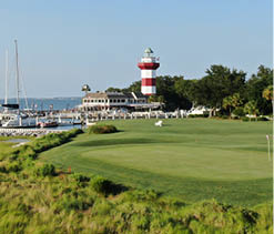 Sea pines lighthouse off of a golf course in Hilton Head island.