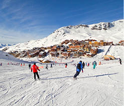 Ski slope at Val Thorens, 3 Valleys ski resort in the Alps, France