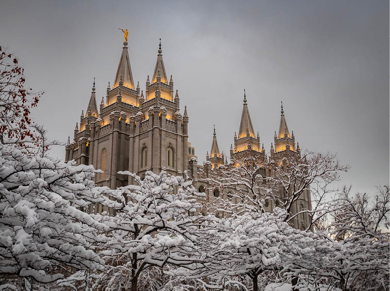 The famous LDS Temple in Salt Lake City in stunning winter splendor