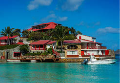 ST BARTS, FRENCH WEST INDIES - FEBRUARY 3, 2021: Famous Eden Rock Hotel on the island of Saint Barthelemy, a French-speaking Caribbean island commonly known as St. Barts