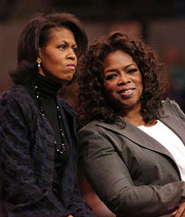 Michelle Obama, Oprah Winfrey attending Barack Obama Campaign Rally for Democratic Presidential Primary with Oprah Winfrey, The Verizon Wireless Arena, Manchester, NH, December 09, 2007