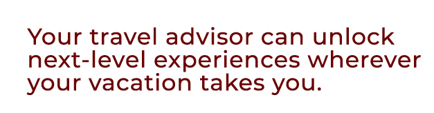 Your travel advisor can unlock next level experiences wherever your vacation takes you.