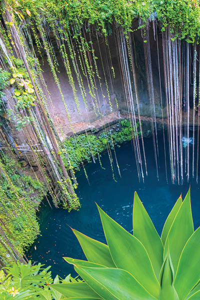 Ik-Kil Cenote - Lovely cenote in Yucatan Peninsulla with transparent waters and hanging roots. Chichen Itza, Mexico