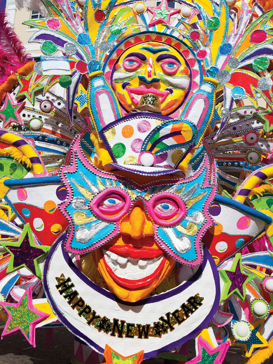 Colorful costumes decorate the streets in Nassau during Junkanoo, a parade on New Years Day