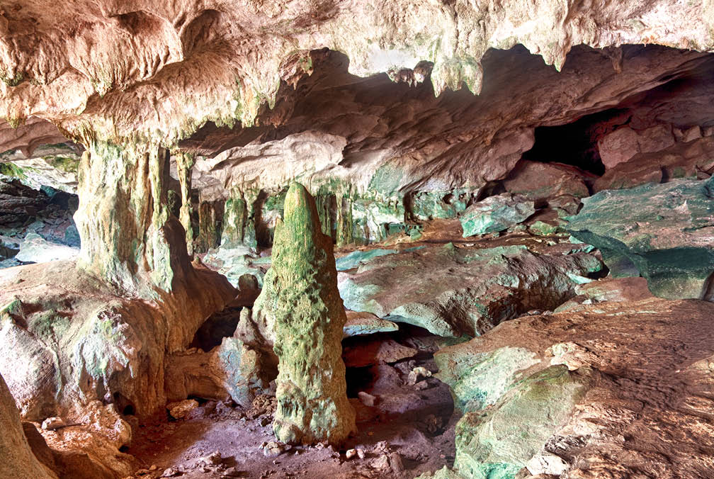Interior of the limestone caves known as the Conch Bar Caves on the island of Middle Caicos in the Turks and Caicos Islands.
