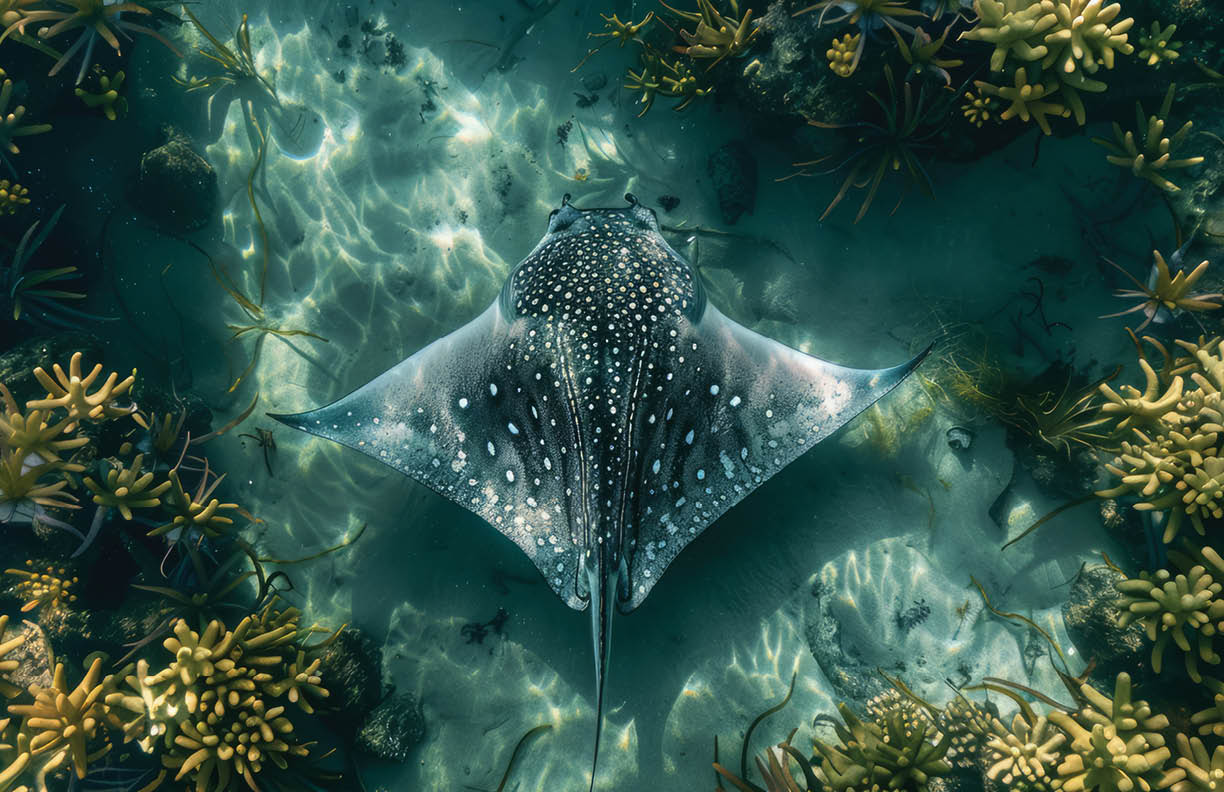 Grand Cayman underwater, stingray, top view
