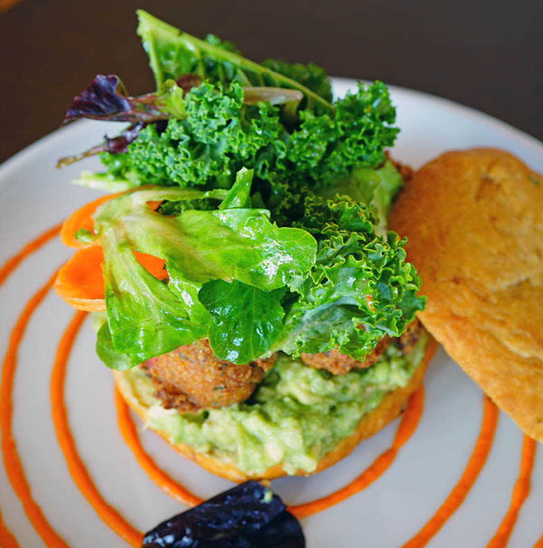 Caribbean Johnny Cakes with salt cod fritters and green salad