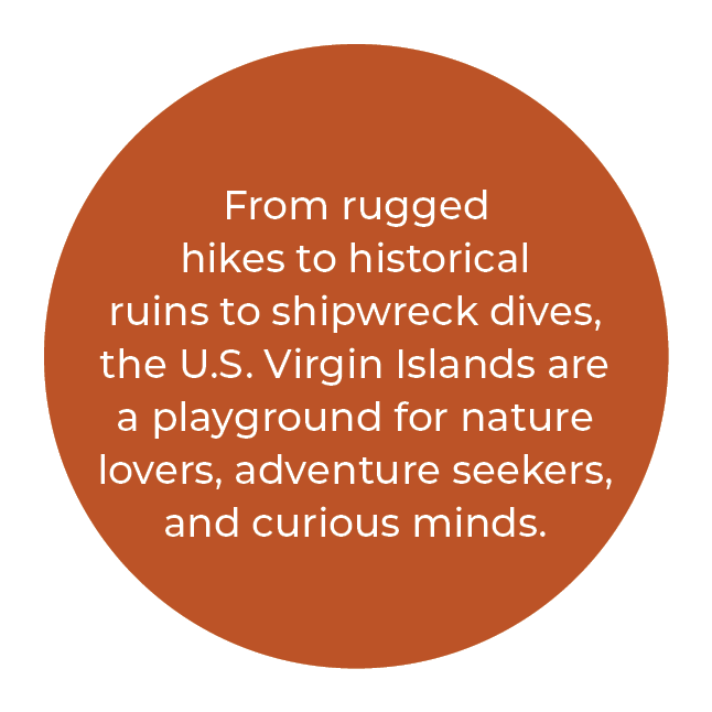  From rugged hikes to historical ruins to shipwreck dives, the U.S. Virgin Islands are a playground for nature lovers...