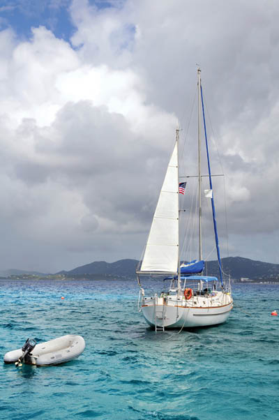 Yacht moored in the clear waters of St. Thomas, United States Virgin Islands