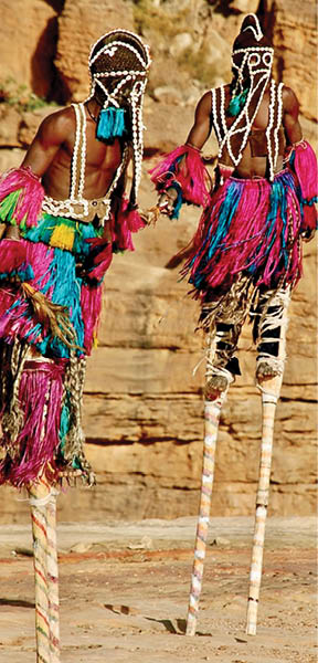 Masked stilt dancers in Dogon Valley, Mali