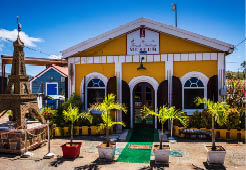 St. Thomas, USVI USA - March 29, 2018: Front exterior of The French Heritage Museum in Frenchtown section of Charlotte Amalie.
