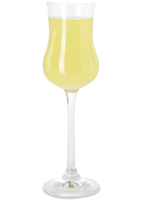 Liqueur glass with tasty limoncello isolated on white