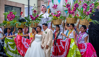 OAXACA, MEXICO - Oct 21, 2016: Typical Regional Mexican Wedding Parade know as Calenda de Bodas - Oaxaca, Mexico