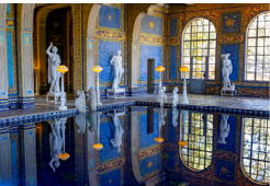 San Simeon, California, USA - Sep 12, 2024: The exquisite Roman Pool at Hearst Castle, a masterpiece of luxury and architectural elegance in San Simeon, California.