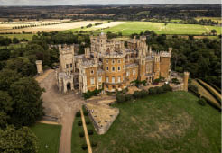 Grantham, Leicestershire, England- 22 August 2023: Belvoir Castle is a faux historic castle and stately home in Leicestershire, England, A castle was first built on the site immediately after the