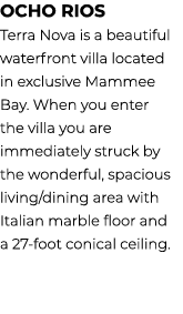 Ocho Rios Terra Nova is a beautiful waterfront villa located in exclusive Mammee Bay. When you enter the villa you ar...