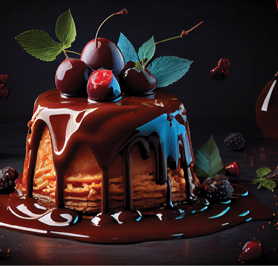 Bizcocho Dominicano Cake Decorated With Cherries and Chocolate Syrup AI Generative