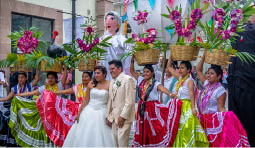 OAXACA, MEXICO - Oct 21, 2016: Typical Regional Mexican Wedding Parade know as Calenda de Bodas - Oaxaca, Mexico