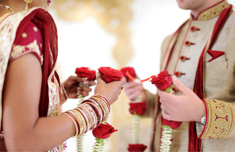 Amazing hindu wedding ceremony. Details of traditional indian wedding. Beautifully decorated hindu wedding accessories. Indian marriage traditions.